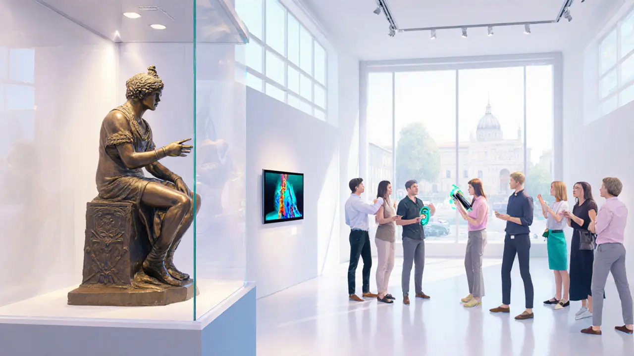 Bright daytime erotic museum with historic artifacts, interactive displays, and a workshop on pleasure tech.