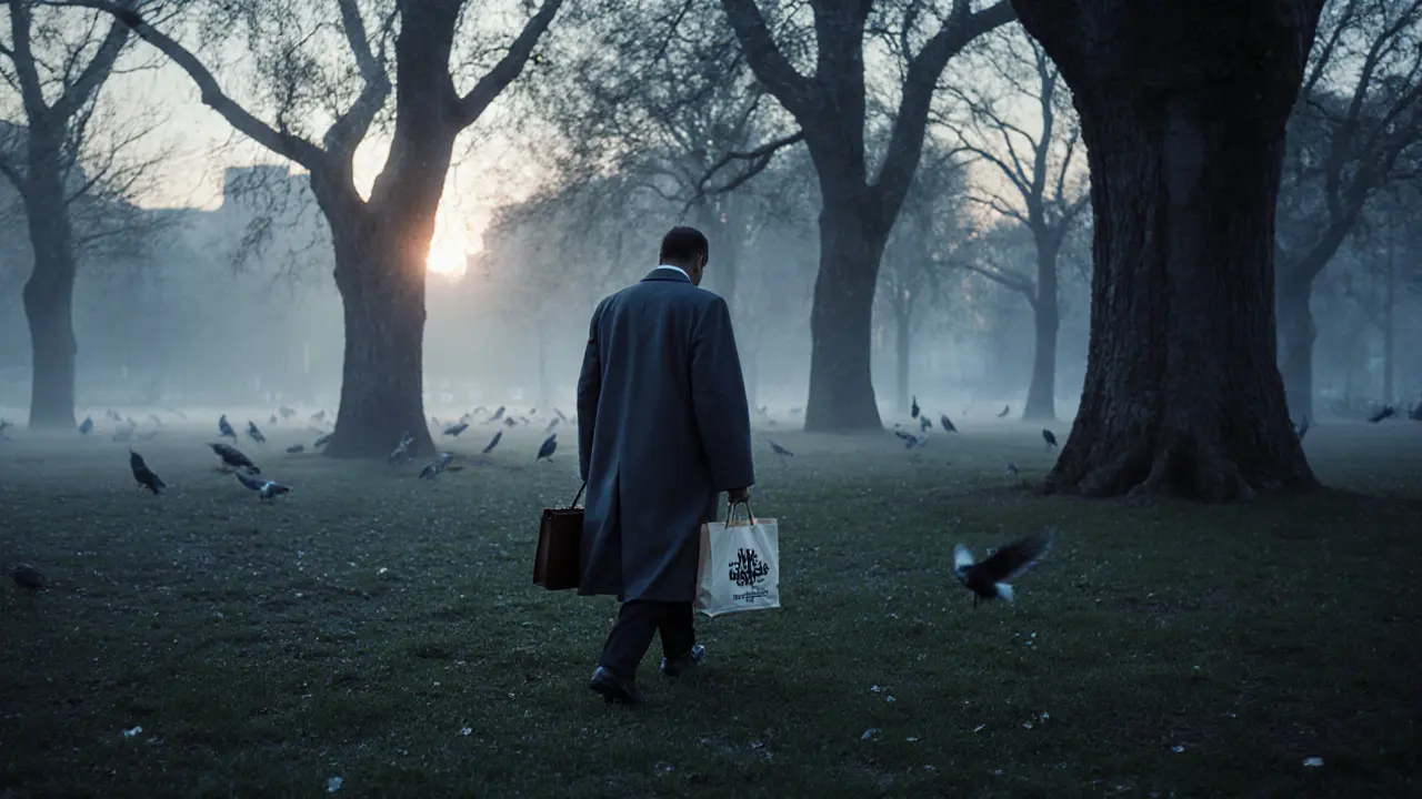 A solitary figure walks through Parco Sempione at dawn, anonymous and dignified, as the city wakes slowly behind them.